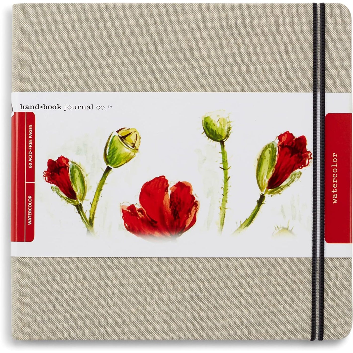 Handbook Watercolor Journal, 8.25 x 8.25 Square, 200 GSM Cold Press Paper, Natural Linen Cover, 60 Pages Art Sketchbook