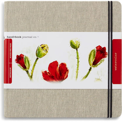 Handbook Watercolor Journal, 8.25 x 8.25 Square, 200 GSM Cold Press Paper, Natural Linen Cover, 60 Pages Art Sketchbook