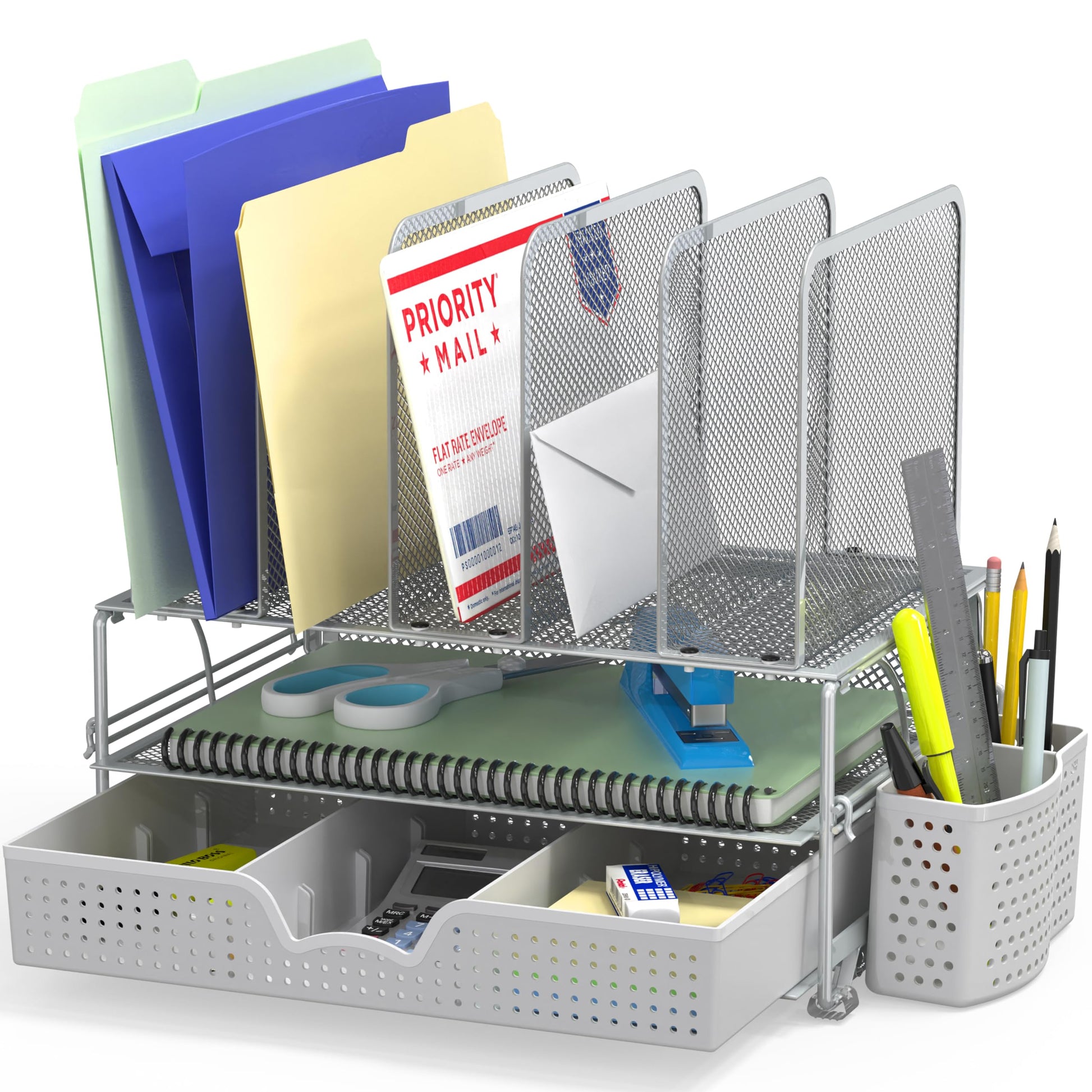 Buy now Simple Houseware Mesh Desk Organizer with Sliding Drawer, Double Tray and 5 Upright Sections, Copper at indiglob india