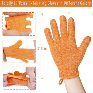 Shower Gloves,24 Pcs Exfoliating Bath Gloves,Body Scrub Gloves with Hanging Loop for Beauty Spa Massage Skin Shower Body Scrubber-12 Colors