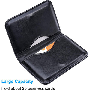 Wisdompro Business Card Holder, 2-Sided PU Leather Folio Name Card Holder Wallet Case with Magnetic Shut for Men and Women, Ultra Slim and Thin