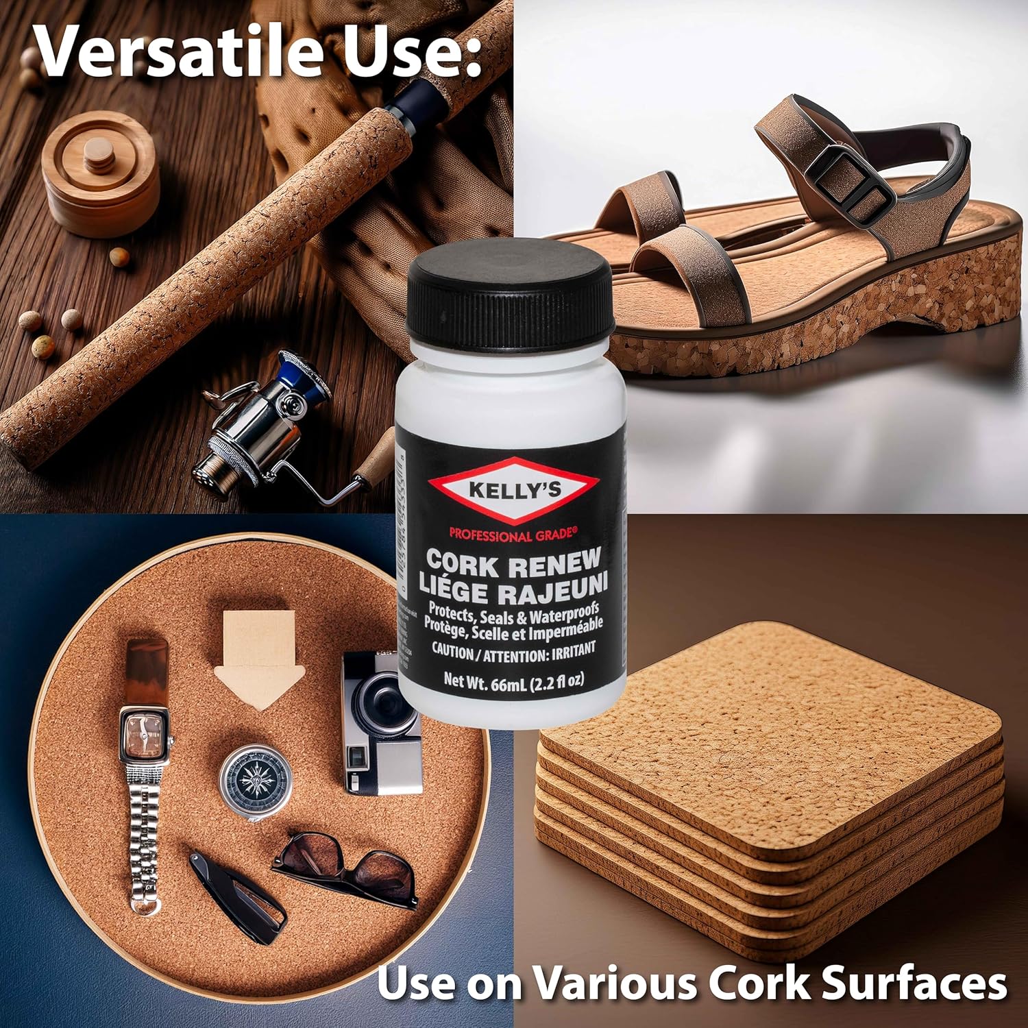 Buy now Kelly's Cork Renew Sealer (2.2 fl oz) - Waterproof & Protect Cork Surfaces w/ Brush Applicator - Water Based Formula Dries Clear, Prevents Drying & Breaking Down of Sandles, Shoes, Fishing Rod, Coasters at indiglob india