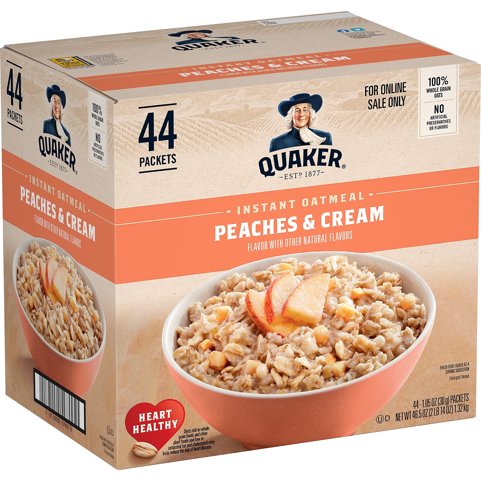 Buy now Quaker Instant Oatmeal Fruit & Cream Variety Pack, Single Serve Packets, (44 Pack) Peaches & Cream at indiglob india