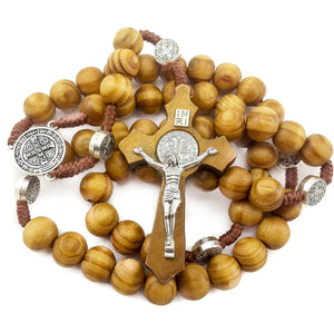 Saint Benedict Evil Protection Medal with Cross Wood Beads Rosary Necklace Nazareth Store