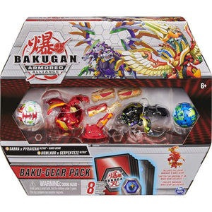 Bakugan Baku-Gear 4-Pack, Fused Sabra x Pyravian Ultra with Baku-Gear and Howlkor x Serpenteze Ultra Collectible Action Figures