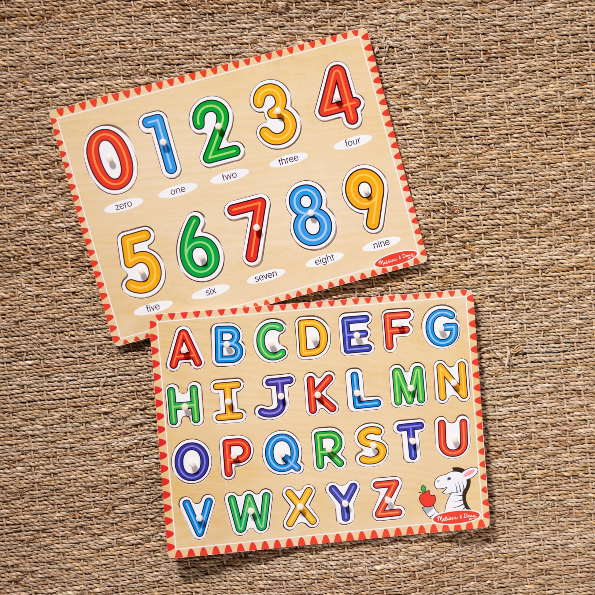Buy now Melissa & Doug Wooden Lift & See Peg Puzzle Early Learning 2-Pack for Girls and Boys ƒ?? Alphabet, Numbers at indiglob india