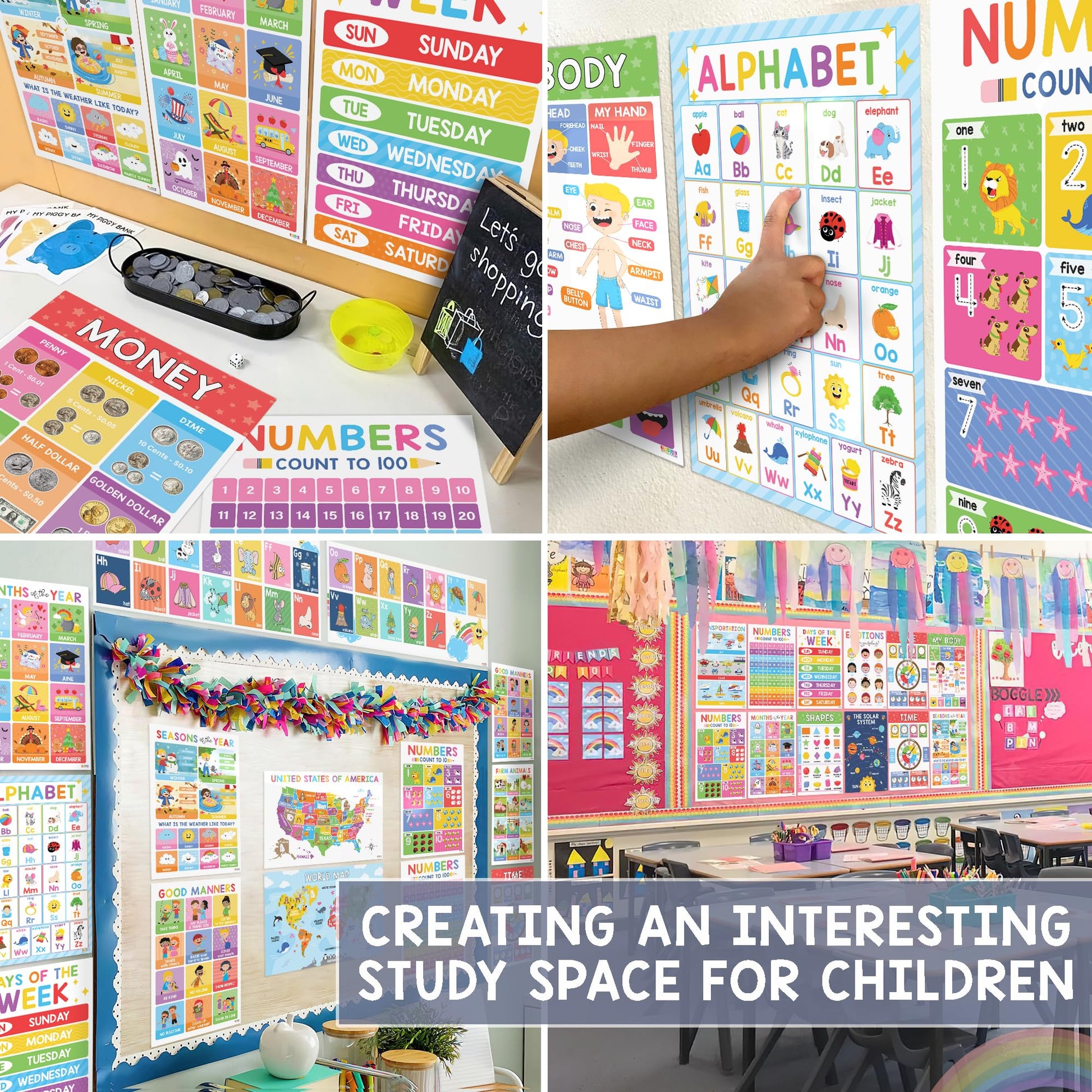 Buy now BEAWART 18 Laminated Educational Posters For Toddlers, Preschool Posters for Classroom, Kindergarten Wall Decor, PreK Learning Materials Alphabet Number Chart at indiglob india