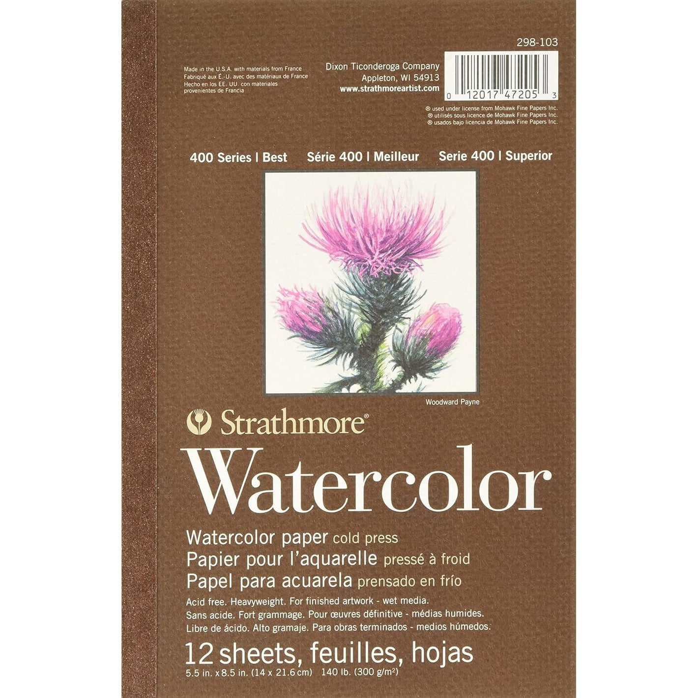 Strathmore (298-103 400 Series Watercolor Pad, 5.5"x8.5", 12 Sheets , White