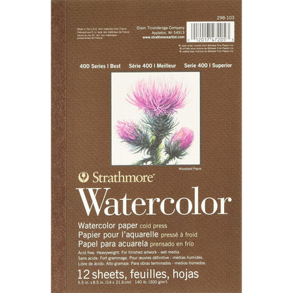 Strathmore (298-103 400 Series Watercolor Pad, 5.5"x8.5", 12 Sheets , White