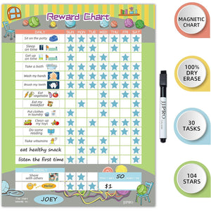 JJPRO Reward Chart for Kids, Dry Erase Routine Chart, Magnetic Behavior Chart for Kids, Star Chart for Kids Behavior at Home.Includes 30 tasks,104 Stars -11“ x 14.5"- Green