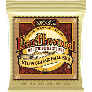 Ernie Ball Folk Nylon Clear & Gold Ball-End 80/20 Bronze Acoustic Guitar Strings, 28-42 Gauge (P02069)