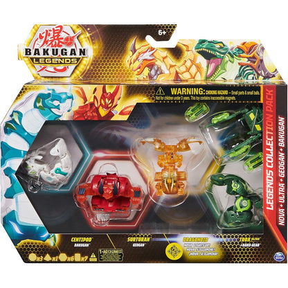 Bakugan Legends Collection Pack, 4-Pack Featuring Centipod, Surturan Geogan, Dragonoid Nova, Trox Ultra, and 6 BakuCores, Kids Toys for Ages 6 and Up