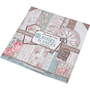 Stamperia International KFT SBBL25 Pack 10 Sheets Double face-Roses, lace and Wood, 30.5 x 30.5 (12" x 12"), Multicoloured