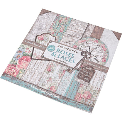Stamperia International KFT SBBL25 Pack 10 Sheets Double face-Roses, lace and Wood, 30.5 x 30.5 (12" x 12"), Multicoloured