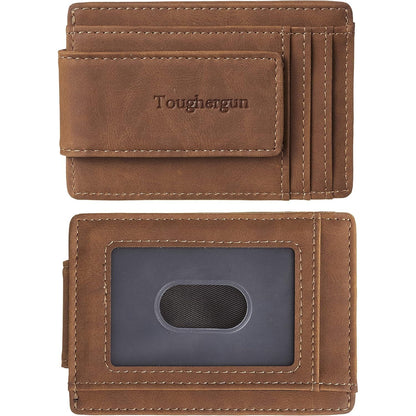 Toughergun Slim Minimalist Wallet for Men with Magnetic Money Clip Leather Wallet, Credit Card Holder RFID Blocking Front Pocket Holds Cash and Cards