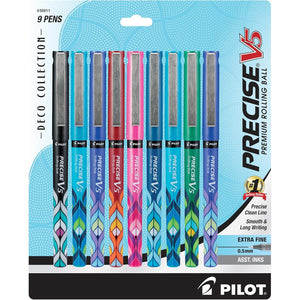 PILOT Precise V5 Capped Liquid Ink Rollerball Pens, Deco Collection, Extra Fine Point Ink Pens 0.5 mm, Colored Pens, Assorted, Pack of 9 - Ideal for School, Journaling, & Office Writing