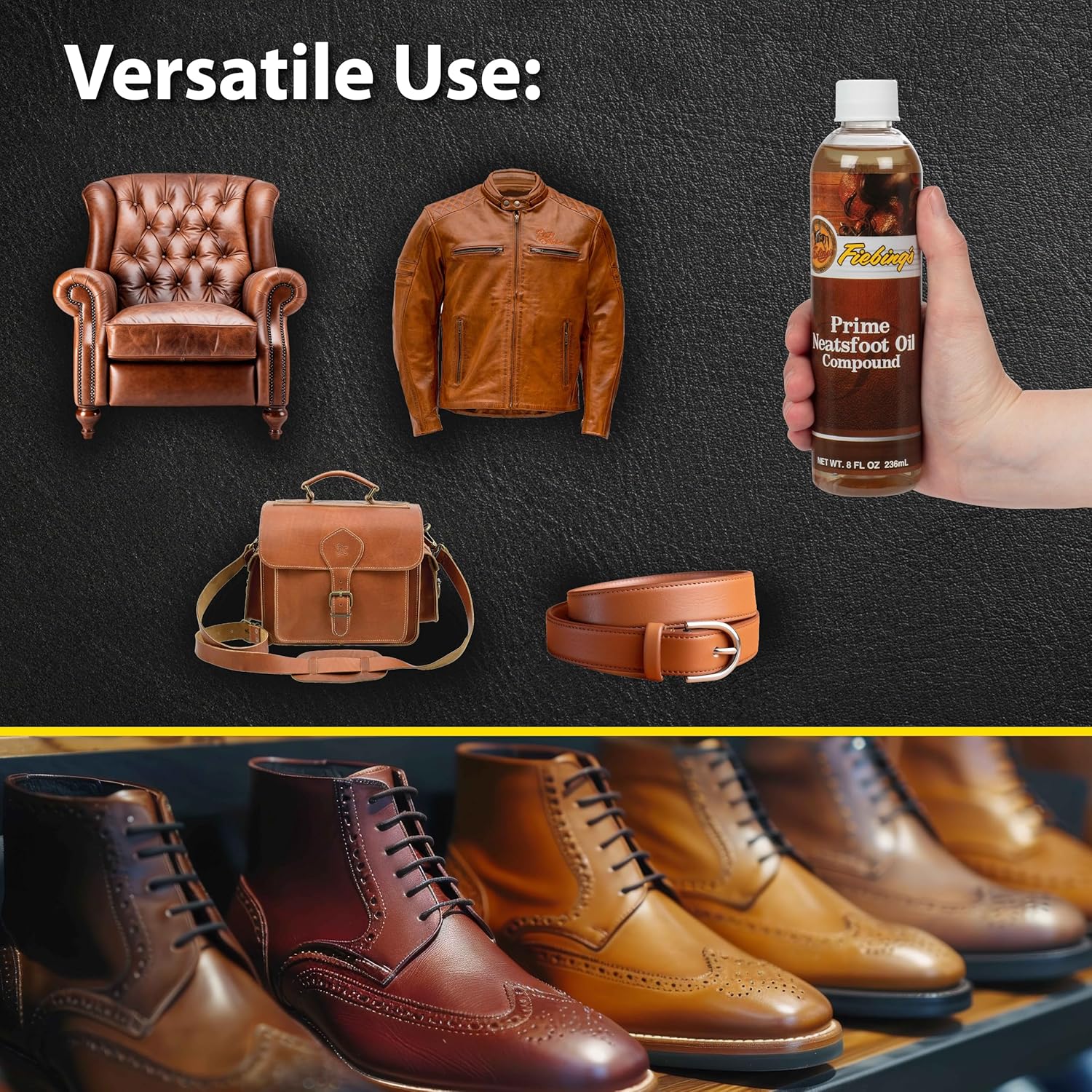 Buy now Fiebing's Prime Neatsfoot Oil 8 oz - Leather Conditioner & Preservative with Synthetic & Natural Animal Oil - Waterproof, Soften, Restore, & Strengthen Leathercraft Shoe, Boot, Saddle, Couch, Purse at indiglob india