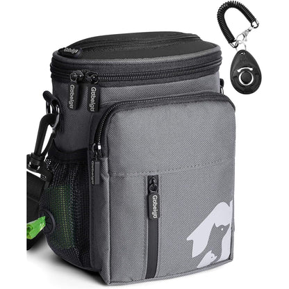 Gobeigo【8 Cup Dog Treat Pouch【3 Ways to Wear 】 Treat Bag for Training & Walking, Built-in Poop Bag Dispenser, Large Phone Friendly (Gray & Orange)