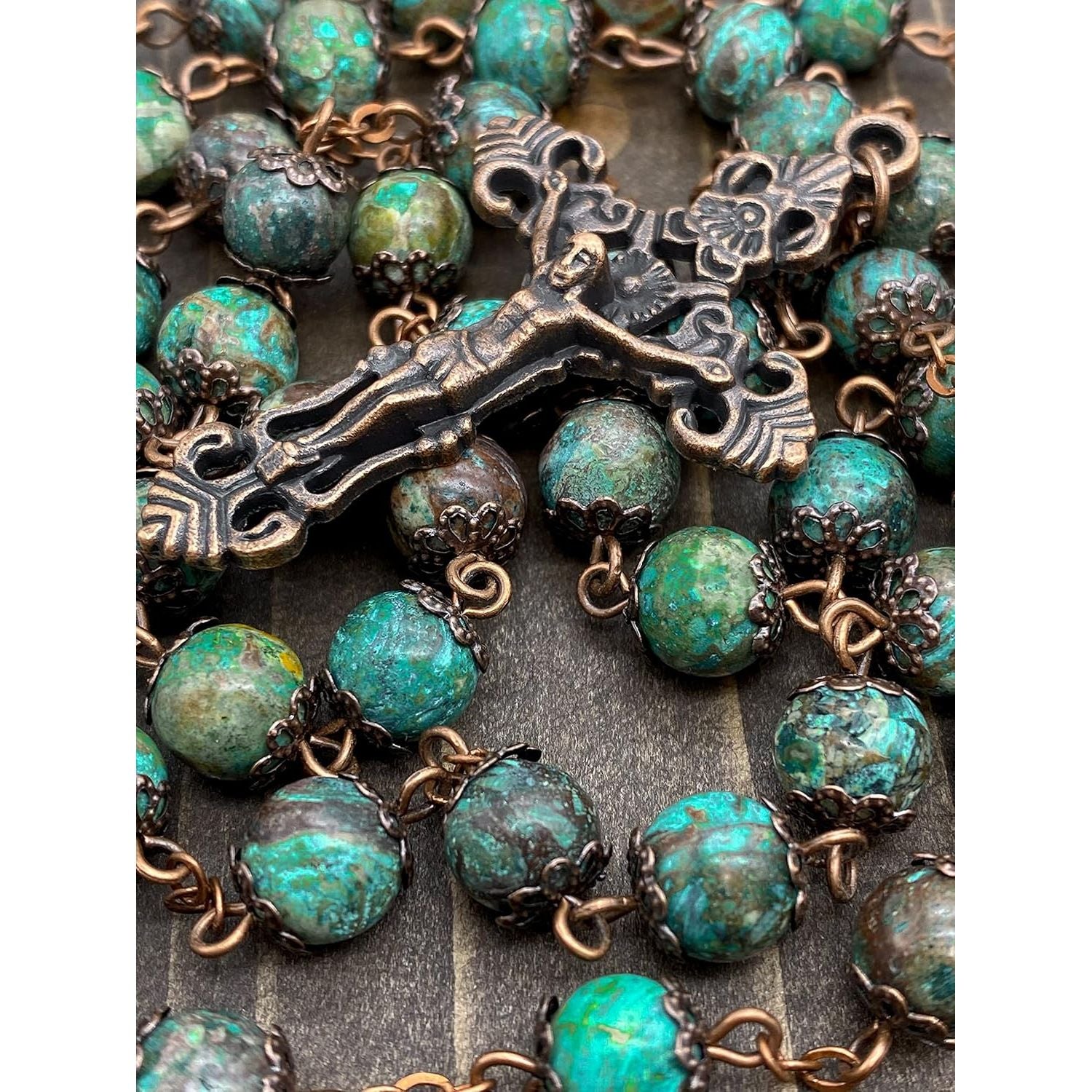 Buy now Nazareth Store Vintage Design Rosary Natural Jasper Stone Beads Necklace Holy Soil Medal & Cross Crucifix Religious Rosaries Terra Santa Jerusalem Collection at indiglob india