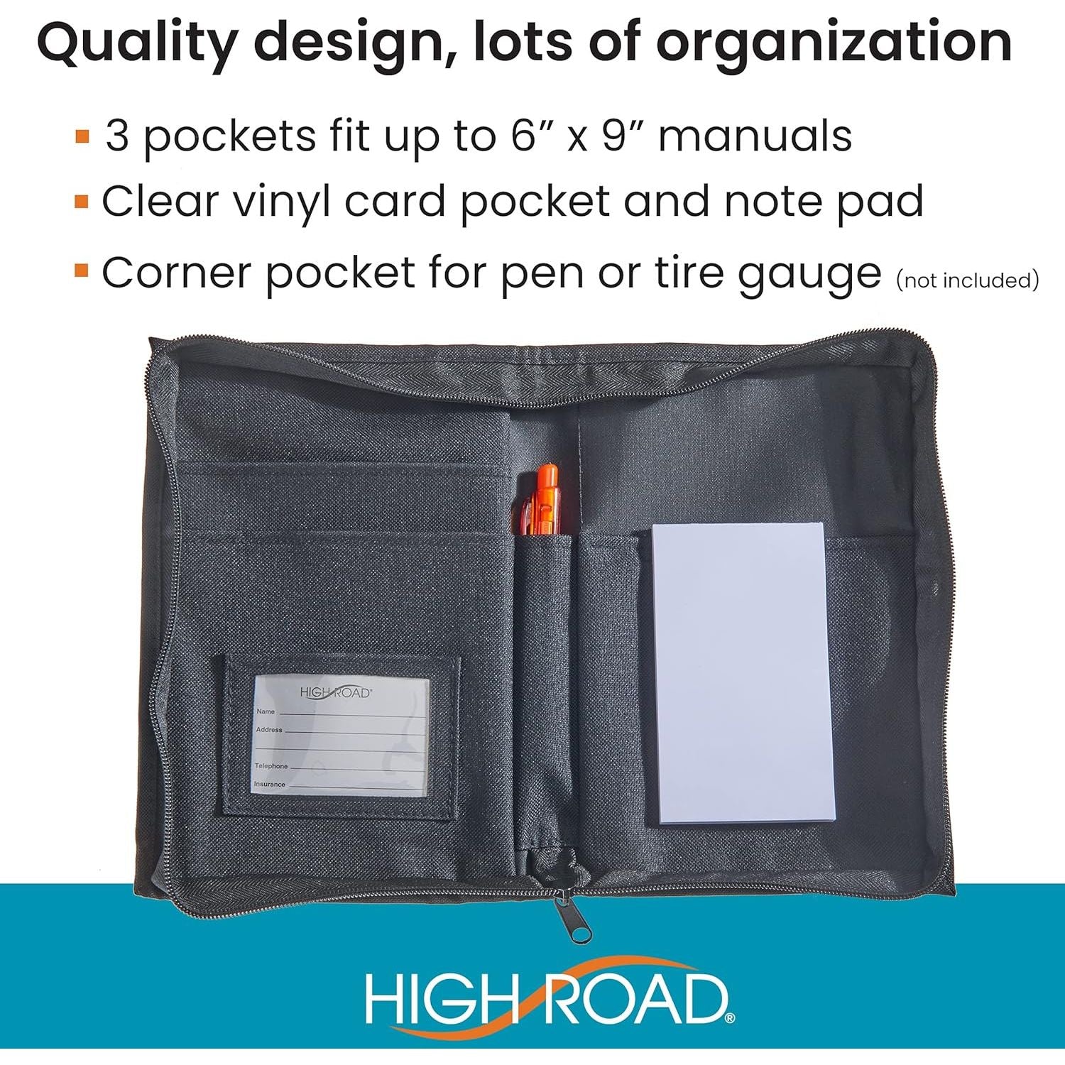 Buy now High Road Car Glove Box Organizer, Registration and Insurance Document Holder and Car Manual Holder with Flexible Secure Zippered Case and Note Pad at indiglob india