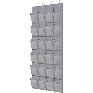 MISSLO Over The Door Shoe Organizer Hanging Closet Holder Hanger Storage Bag Rack with 24 Large Mesh Pockets, Gray