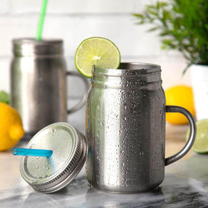 16 Oz Stainless Steel Mason Jars with Straws & Lids (2 Pack) - Insulated Double Wall Drinking Mugs Keep Drinks Hot or Cold for Hours - Essential Reusable Water Bottles, Coffee Cups, Travel Tumblers - My Store