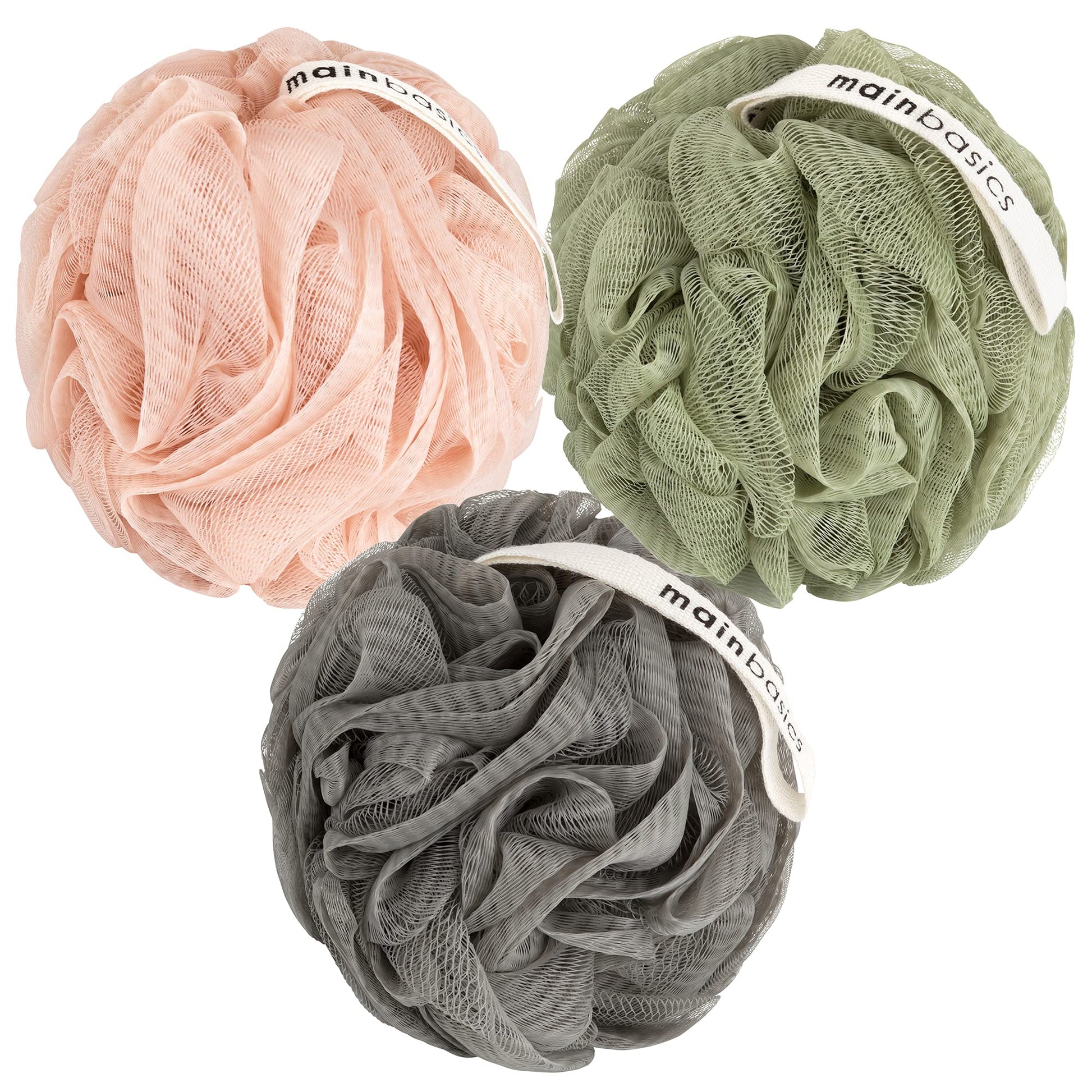 Buy now MainBasics Seaweed Infused Bath Shower Loofah Sponge Pouf Body Wash Scrubber (Set of 3) Earthy Love at indiglob india
