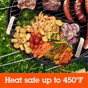 Camerons BBQ Grill Topper Grilling Pans (Set of 2)- Non-Stick Barbecue Trays w Stainless Steel Handles - Indoor Outdoor use for Barbecue & Smoked Meat, Vegetables & Seafood - Grill Essentials Gift Set