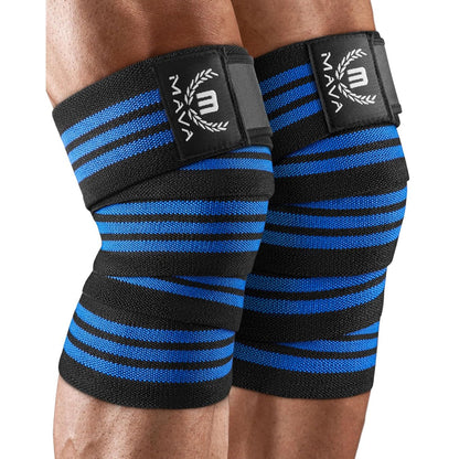 Mava Sports Knee Wraps (Pair) for Men & Women | Ideal for Cross Training, WODs, Gym Workouts, Weightlifting, Fitness & Powerlifting | Knee Straps for Squats | 72" Compression & Elastic Support