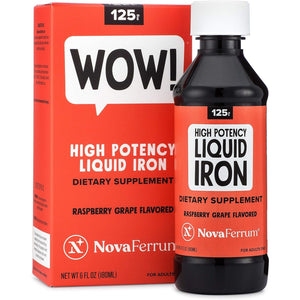 NovaFerrum Wow, 125 High Potency Liquid Iron Supplement for Adults, Iron Deficiency, 125mg of Iron Per 5mL Dose, Vegan Verified, Gluten Free Certified, Sugar Free