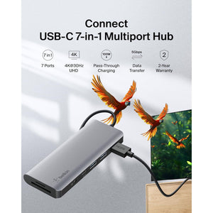 Belkin USB-C Hub, 7-in-1 MultiPort Docking Station for MacBook & Windows - 85W USB-C Power Delivery 3.0, 4K HDMI 1.4, 2x USB-A 3.0, SD 3.0, Micro SD 3.0, & 3.5mm Audio Jack