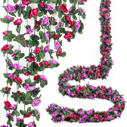 Miracliy 5Pcs 41FT Pink Flower Garland Artificial Rose Arch Vines Fake Spring Floral Garland for Flower Wall Backdrop Wedding Mothers Day Garden Tea Party Decoration