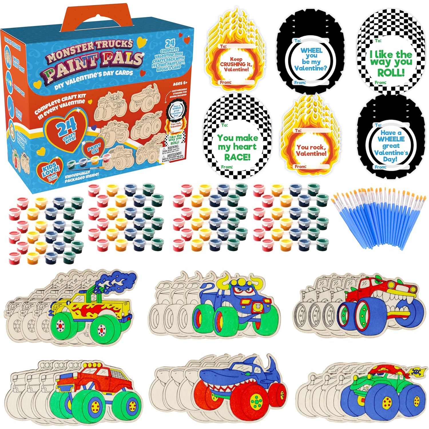 Buy now Unicorn & Dragon Wood Painting Kits (24ct)- Perfect Goodie Bag Party Favors for Kids Birthday Party -Each has a Wood Craft, Paints, Brush & Sticker for Boys & Girls - Kids Multi-Item Party Favor Packs Monster Trucks at indiglob india