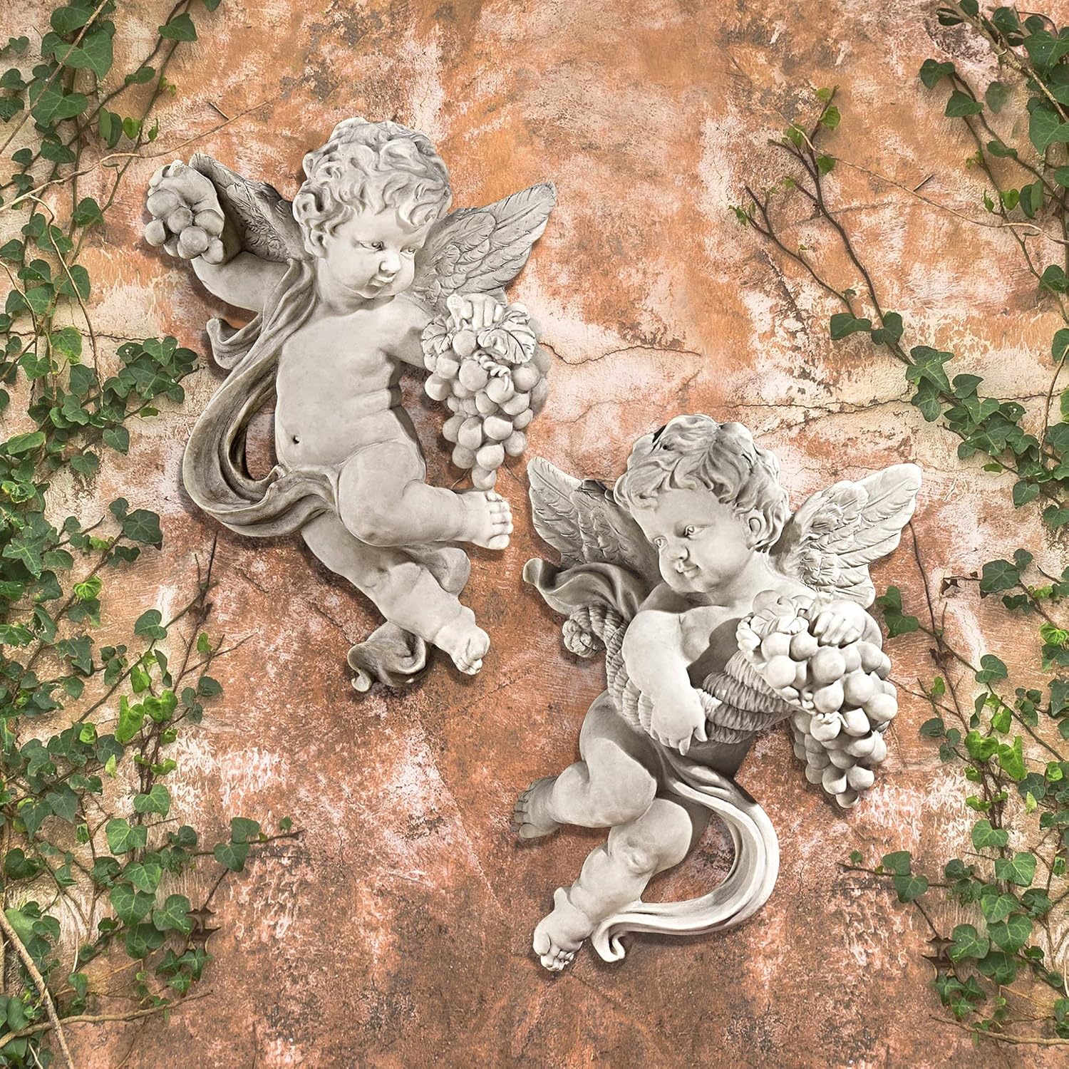 Buy now Design Toscano Cherub Harvest Wall Sculptures, Set of 2, Full Color, 10.50" x 4.50" at indiglob india