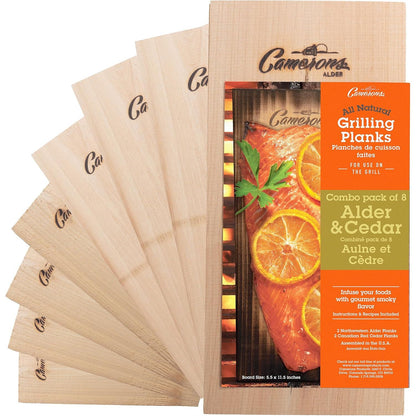 Camerons Cedar & Alder Grilling Planks - 8 Pack (5.5x11.5") - Premium Natural Wood - Easily Infuse Smoky Flavor into BBQ Salmon, Fish, Pork, Veggies, and More - Sourced in the USA - Grilling Gift Idea