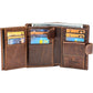 POKOFO Large RFID Genuine Leather Card Holder Trifold Wallet Snap Closure 3 ID Windows for men