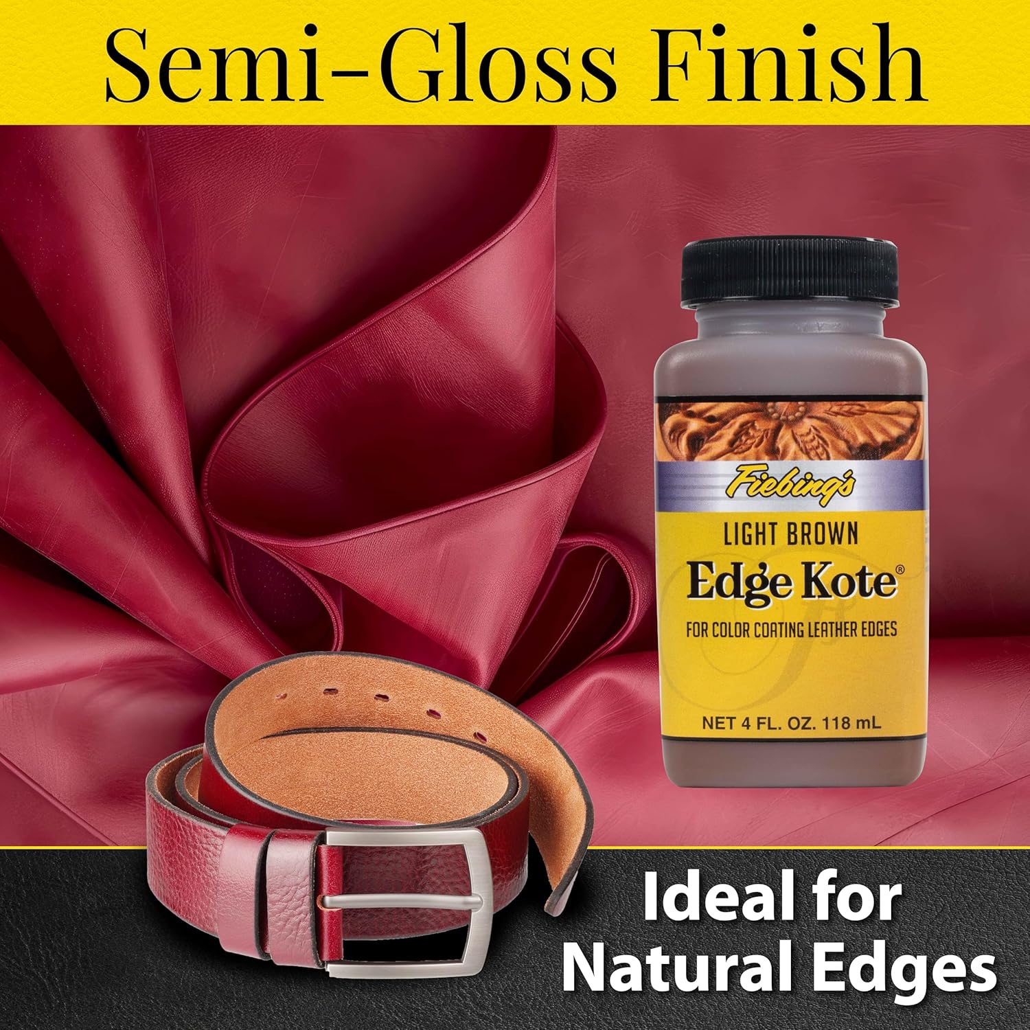 Buy now Fiebing's Edge Kote (4oz, Light Brown) - Leather Edge Paint for Shoes, Furniture, Purses, Couches, Belts - Flexible, Water Resistant, Semi Gloss Color Coating Leather Dye to Protect Natural Edges at indiglob india