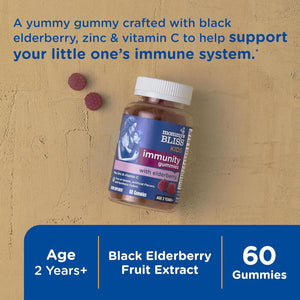 Mommy's Bliss Kids Elderberry Gummies, Supports Immunity with Black Elderberry, Zinc & Vitamin C, Gluten Free & Vegan, Age 2 Years+ (60 Count)