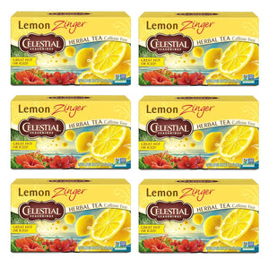 Celestial Seasonings Lemon Zinger Herbal Tea, Caffeine Free, 20 Tea Bags Box, (Pack of 6)