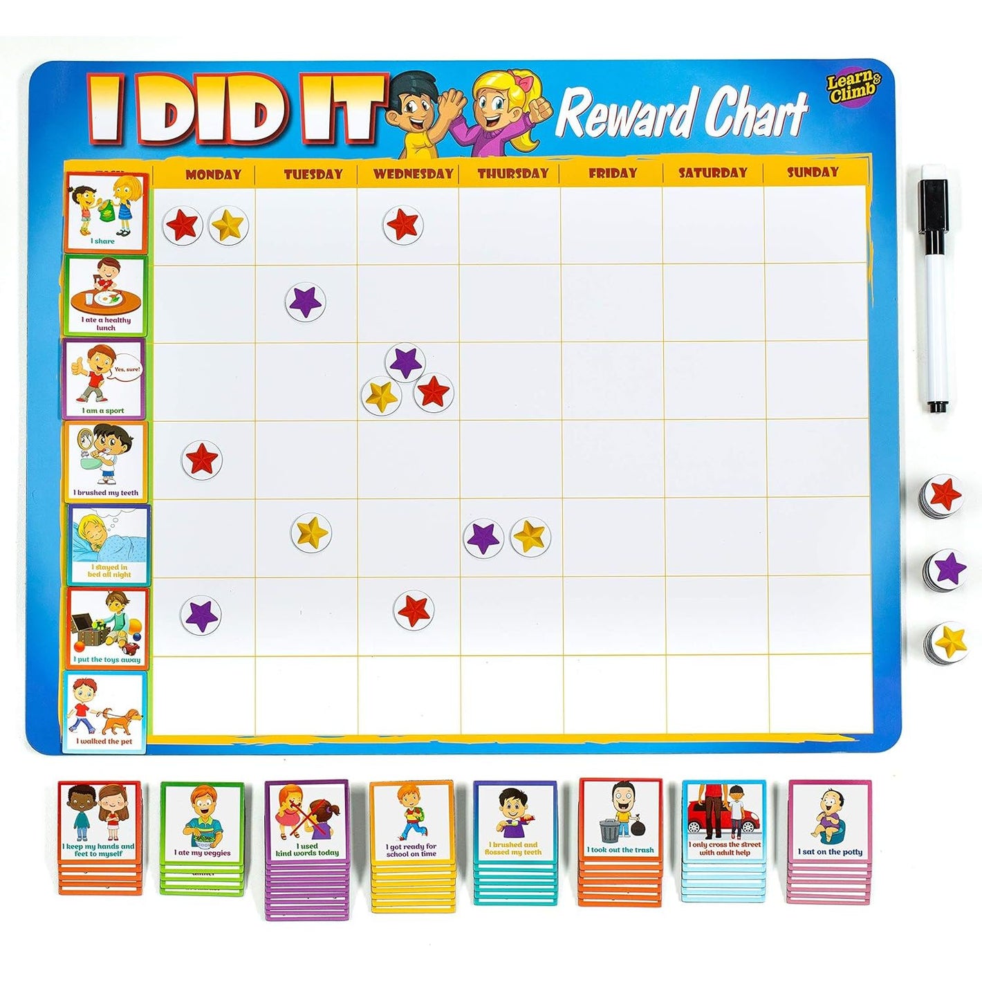 Kids Behavior Reward Chart - 63 Chores as Potty Train, & More. “Thick Magnetic” Responsibility Chart Board/Tasks-for Multiple Kids
