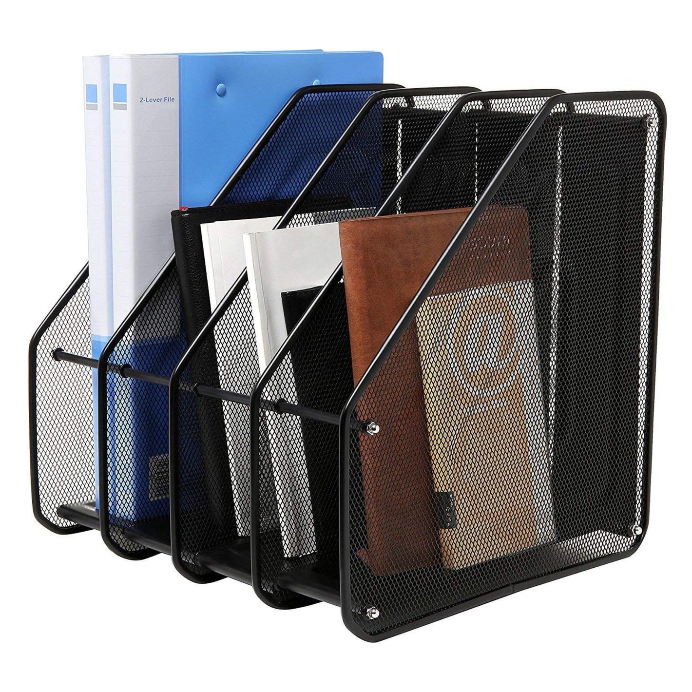 Buy now File Rack, 4-Slot Mesh Metal Magazines File Desk Organizer - Black Holder at indiglob india