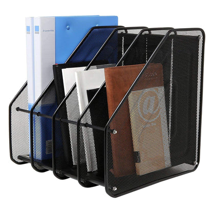 Buy now File Rack, 4-Slot Mesh Metal Magazines File Desk Organizer - Black Holder at indiglob india