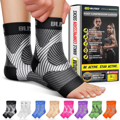 BLITZU Foot Compression Sleeve Plantar Fasciitis Relief Socks Women Ankle Sleeve Support Foot Support for Pain Compression Socks Black XXL