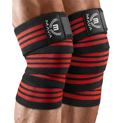 Mava Sports Knee Wraps (Pair) for Men & Women | Ideal for Cross Training, WODs, Gym Workouts, Weightlifting, Fitness & Powerlifting | Knee Straps for Squats | 72" Compression & Elastic Support