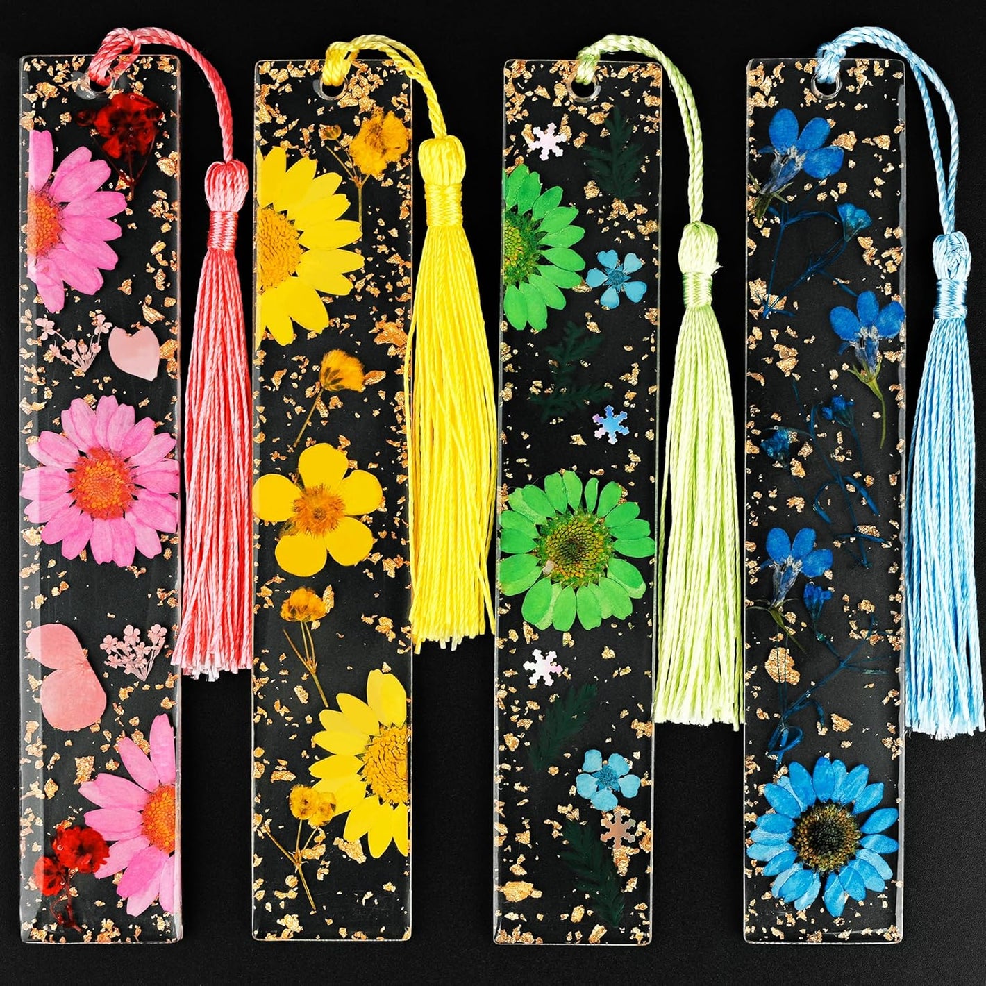 4pcs Pressed Flower Bookmark Pretty Floral Bookmark Durable Handmade Dried Flower Bookmarks for Women Reading Gift(Style C)