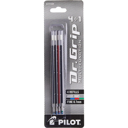 PILOT Dr. Grip 4+1 Multi-Function Ballpoint Ink Refills, Fine Point, Black/Red/Blue/Green Inks, 4-Pack (77154)