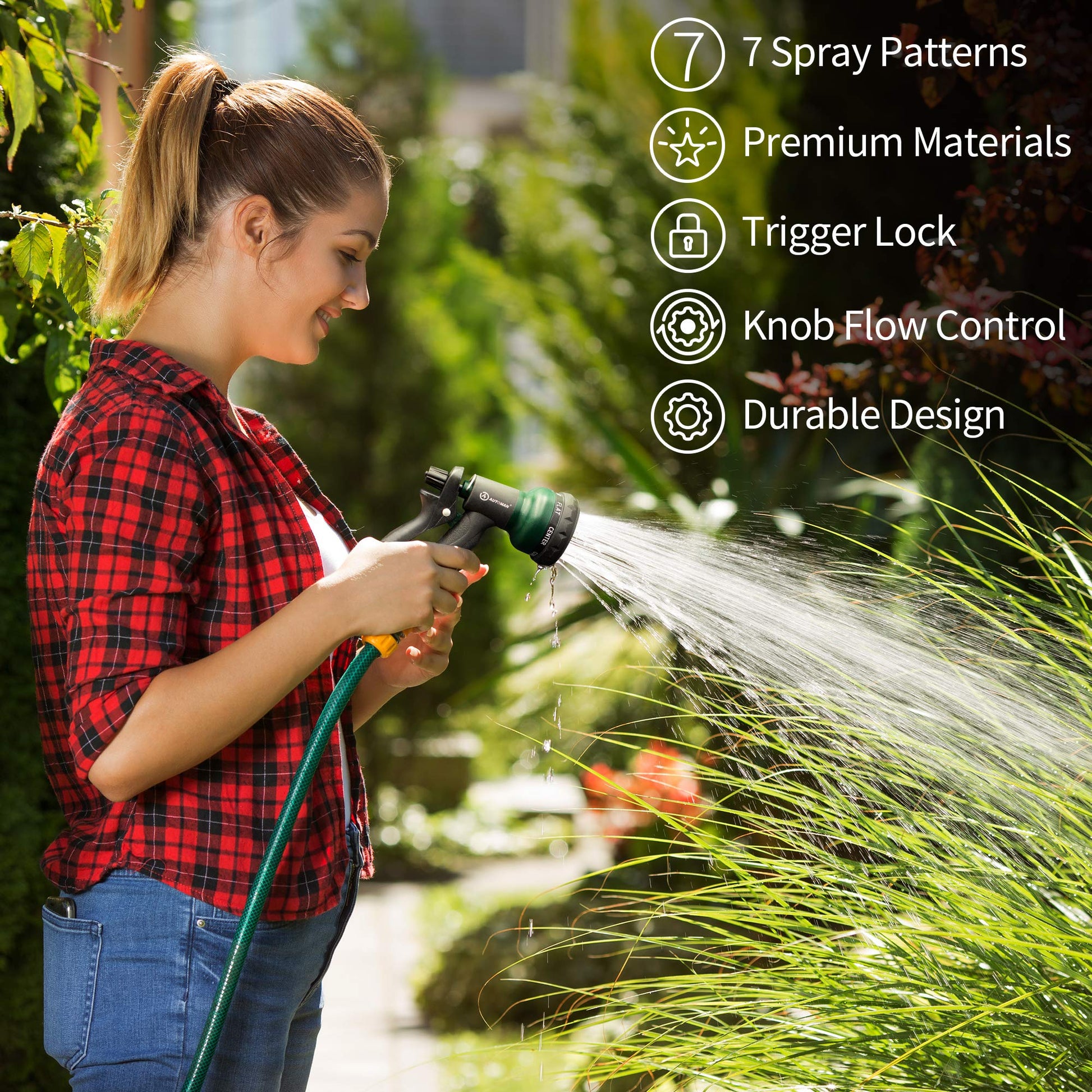 Buy now AUTOMAN-Garden-Hose-Nozzle, ABS Water Spray Nozzle with 7 Adjustable Watering Patterns, Slip Resistant for Watering Plants, Lawn& Garden, Washing Cars, Cleaning, Showering Pets & Outdoor Fun. at indiglob india