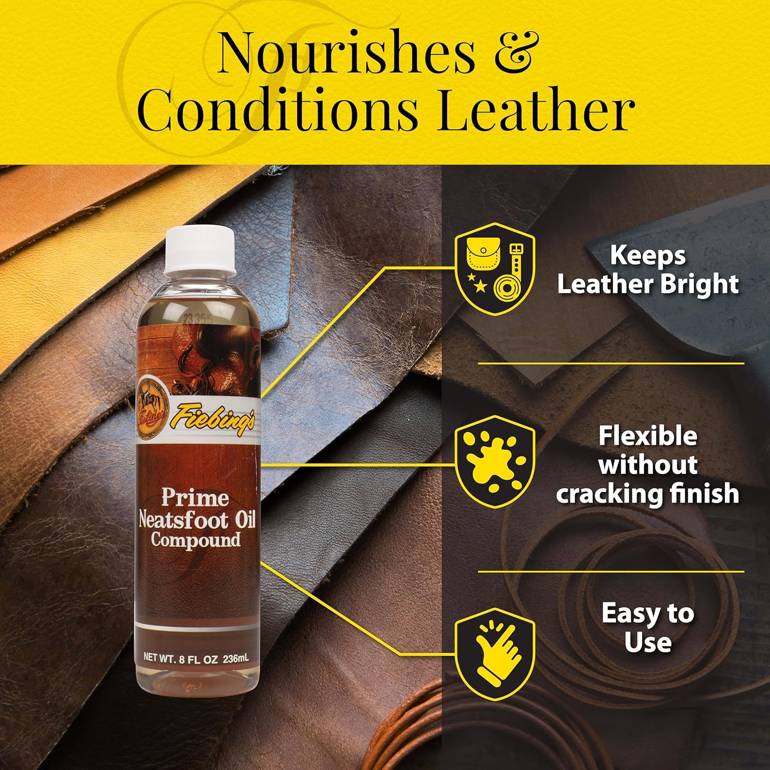 Buy now Fiebing's Prime Neatsfoot Oil 8 oz - Leather Conditioner & Preservative with Synthetic & Natural Animal Oil - Waterproof, Soften, Restore, & Strengthen Leathercraft Shoe, Boot, Saddle, Couch, Purse at indiglob india