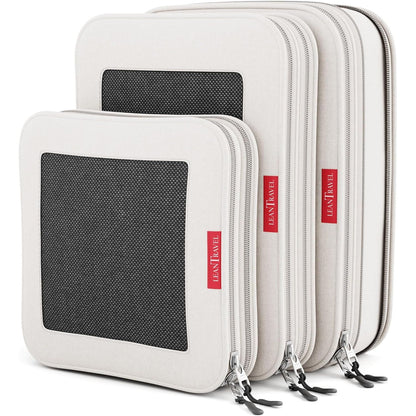 LeanTravel Compression Packing Cubes for Travel Organizers with Double Zipper (3-Pack (2L+1M), Black)