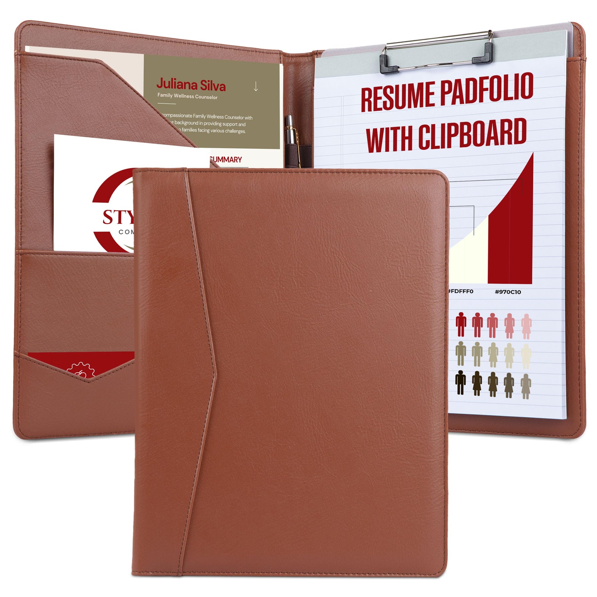 Buy now STYLIO Padfolio Portfolio Organizer Binder | Interview Resume Folder, Legal Document, Business Card Holder |w/Letter-Sized Notepad | Handsome Piano Noir Faux Leather Folio Matte Finish, Accent Stitch Padfolio w Clipboard (12.5" x 9.7" x 1") Tan at indiglob india